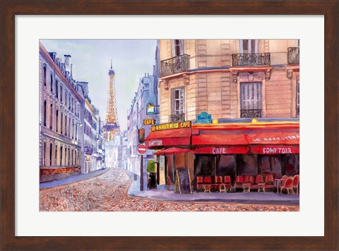 Framed Paris Cafe w/Eiffel Print