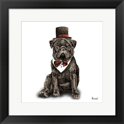 Framed Pugs in Hats III Print