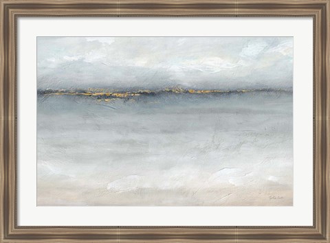 Framed Serene Sea Grey Gold Landscape Print