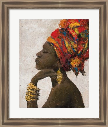 Framed Portrait of a Woman II (gold bracelets) Print