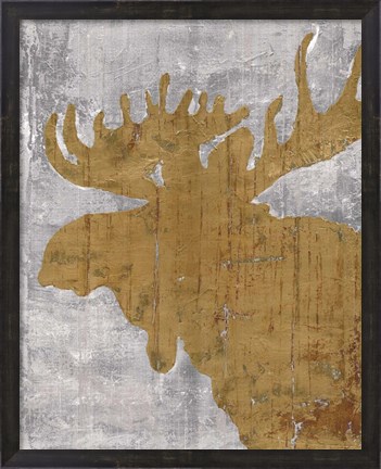 Framed Rustic Lodge Animals Moose on Grey Print