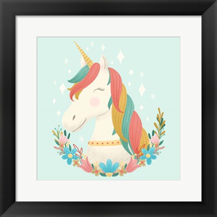 Framed Unicorns and Flowers II Print