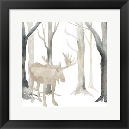 Framed Winter Forest Moose Print