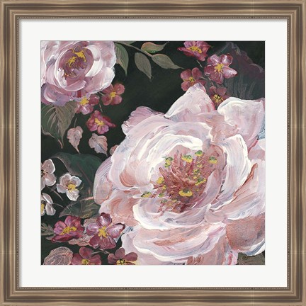 Framed Romantic Moody Florals on Black III Print