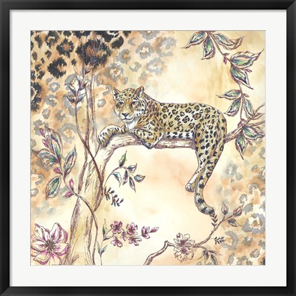 Framed Leopard on Neutral I Print