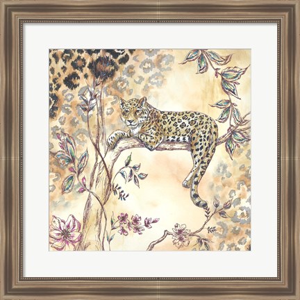 Framed Leopard on Neutral I Print