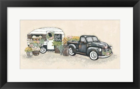 Framed Vintage Flower Truck and Trailer Print