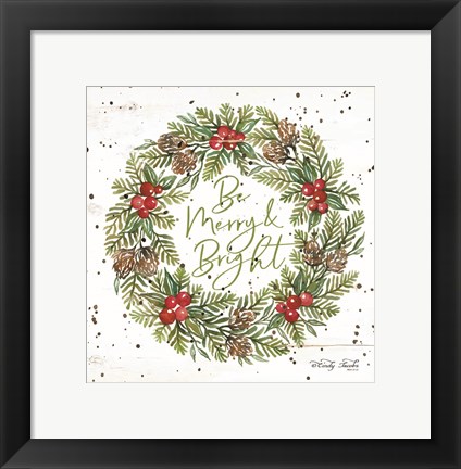 Framed Be Merry &amp; Bright Wreath Print