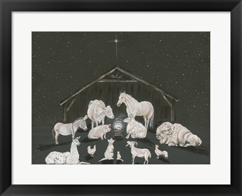 Framed Animal Nativity Scene Print