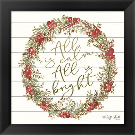 Framed All is Calm Berry Wreath Print