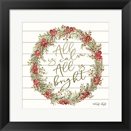 Framed All is Calm Berry Wreath Print