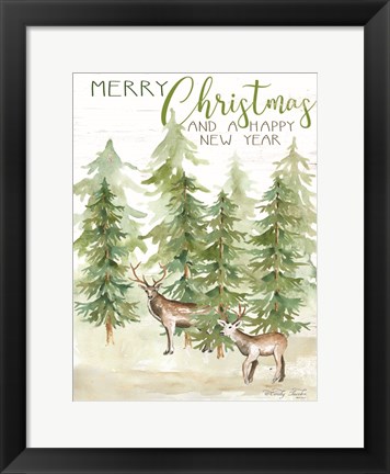 Framed Merry Christmas &amp; Happy New Year Deer Print