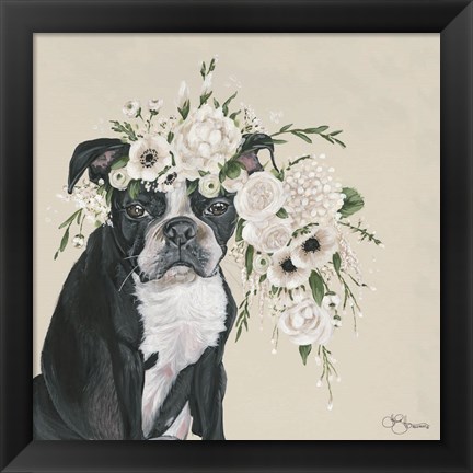 Framed Dog and Flower Print