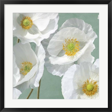 Framed Poppies on Mint I Print