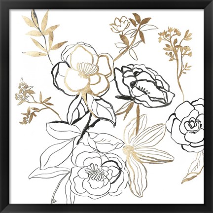 Framed Black and Gold Florals Print