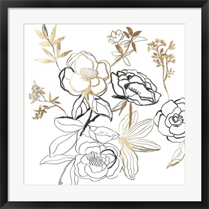 Framed Black and Gold Florals Print