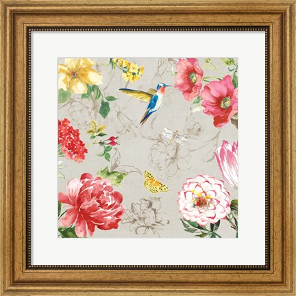 Framed Hummingbird Botanical I Print