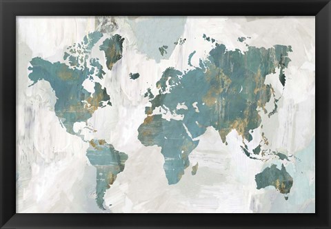 Framed Teal World Map Print