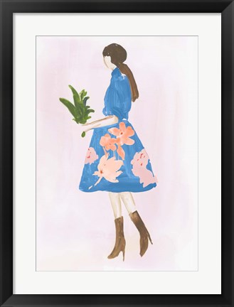 Framed Girl with Plant Print