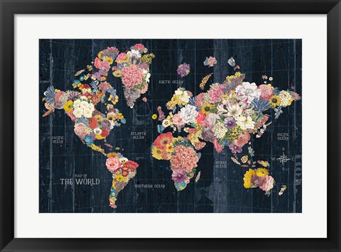 Framed Botanical Floral Map Words Print