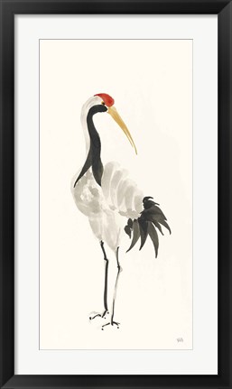 Framed Scroll Crane II Warm Print