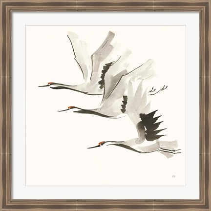 Framed Zen Cranes II Warm Print