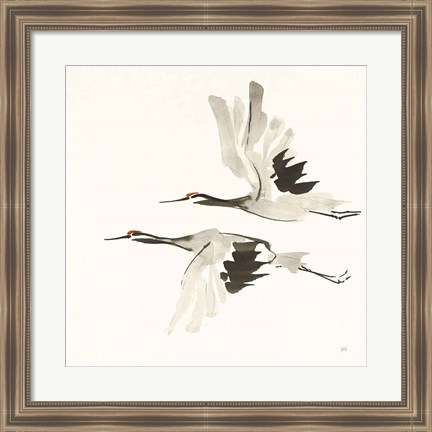 Framed Zen Cranes I Warm Print