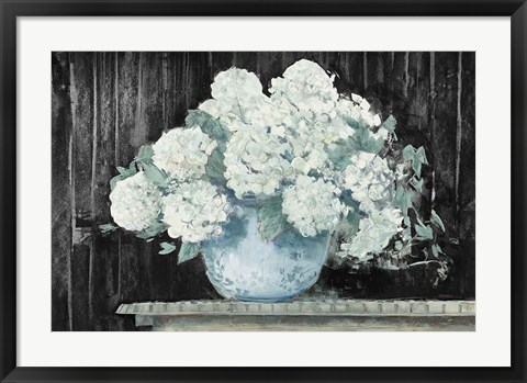 Framed White Hydrangea on Black Crop Print