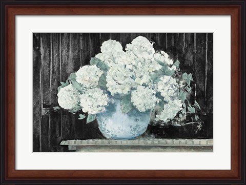 Framed White Hydrangea on Black Crop Print