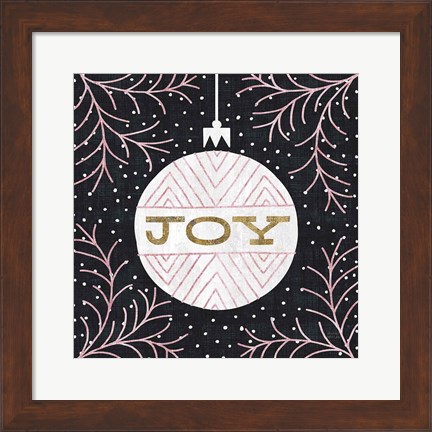 Framed Jolly Holiday Ornaments Joy Metallic Print