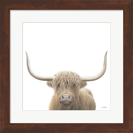 Framed Highland Cow Sepia Sq Print