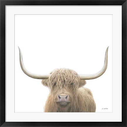 Framed Highland Cow Sepia Sq Print