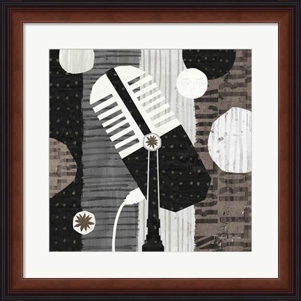 Framed Rock N Roll Mic Neutral Print