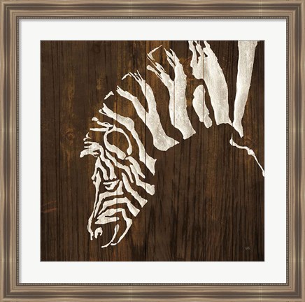 Framed White Zebra on Dark Wood Print