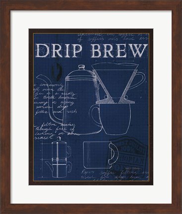 Framed Coffee Blueprint III Indigo Print