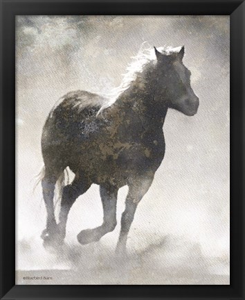 Framed Textured Dark Running Horse Print