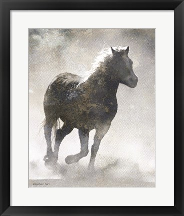 Framed Textured Dark Running Horse Print