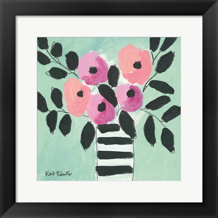 Framed Blooms &amp; Stripes Print