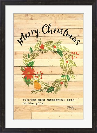 Framed Merry Christmas Wreath Print