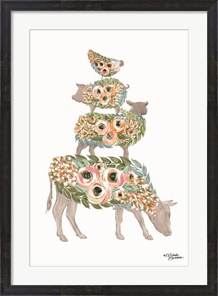 Framed Floral Stacked Animals Print