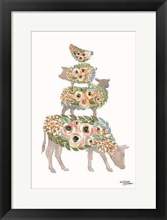 Framed Floral Stacked Animals Print