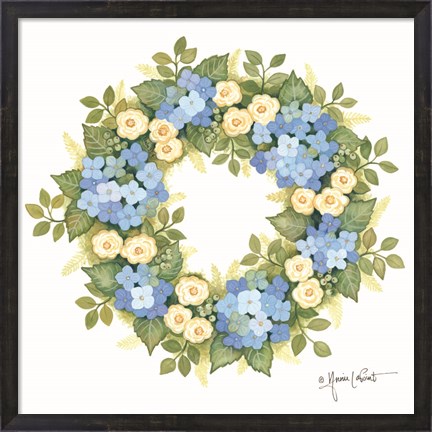 Framed Hydrangeas in Bloom Wreath Print