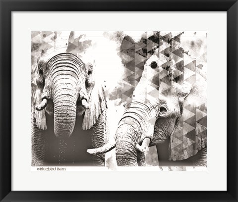 Framed Modern Black &amp; White Elephants Print