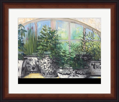 Framed Windowsill Herbs BW Vases Crop Print