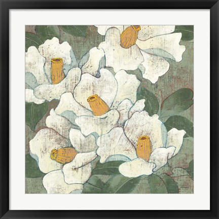 Framed White Flowers I Dark Print