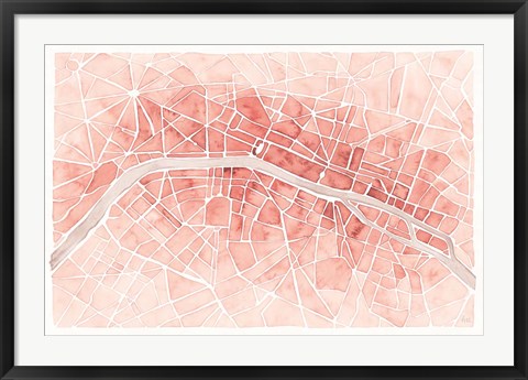 Framed Watercolor Wanderlust Paris Coral Print