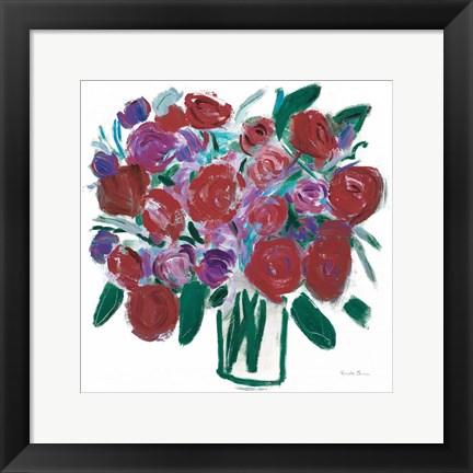 Framed Burgundy Roses on White Print