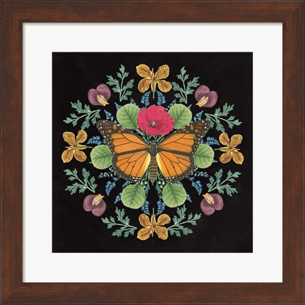 Framed Butterfly Mandala I Black Print