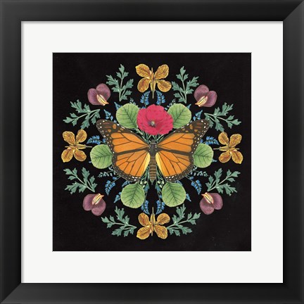 Framed Butterfly Mandala I Black Print