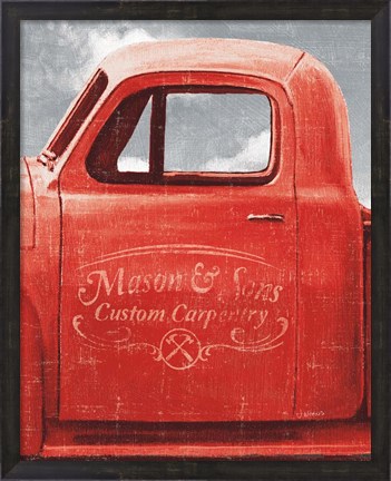 Framed Lets Go for a Ride II Red Truck Print